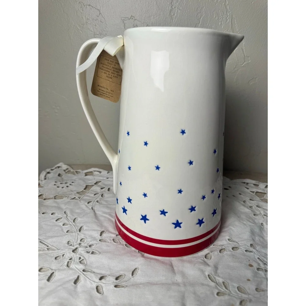 Rae Dunn patriotic pitcher STARS STRIPES SIPS blue stars